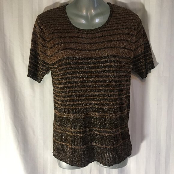 BRAEMAR By Jeremy Scott Stretchy Fit Top Black Brown Med Stripe Sparkle Vintage - Picture 1 of 11